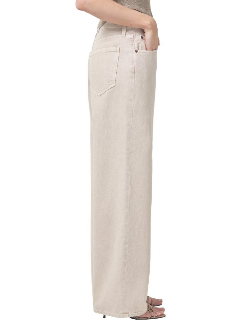 AGOLDE Low Slung Baggy Womens Rigid Cotton Wide Leg Jeans Beige Size 31 - Picture 2 of 6